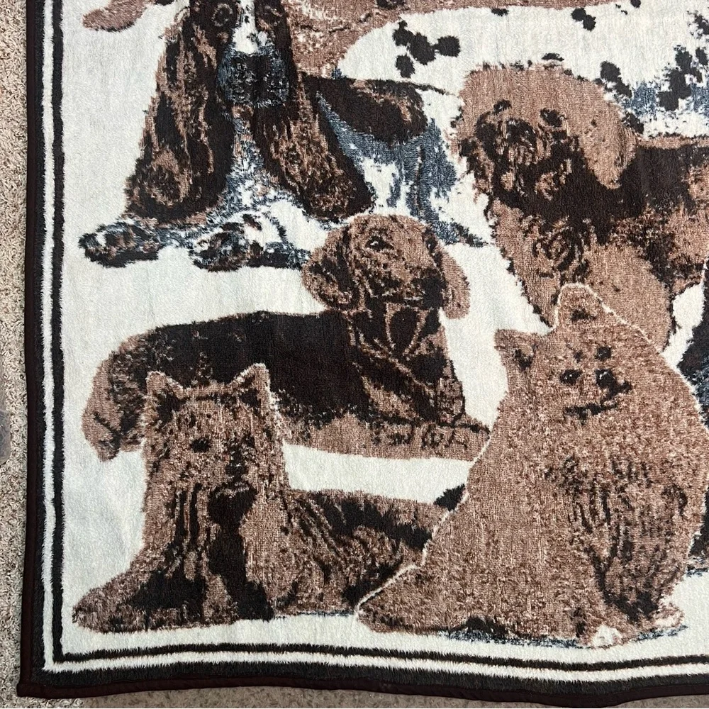 San Marcos Blanket Dog Breeds Large Brown & Tan Reversible Vintage Throw‎